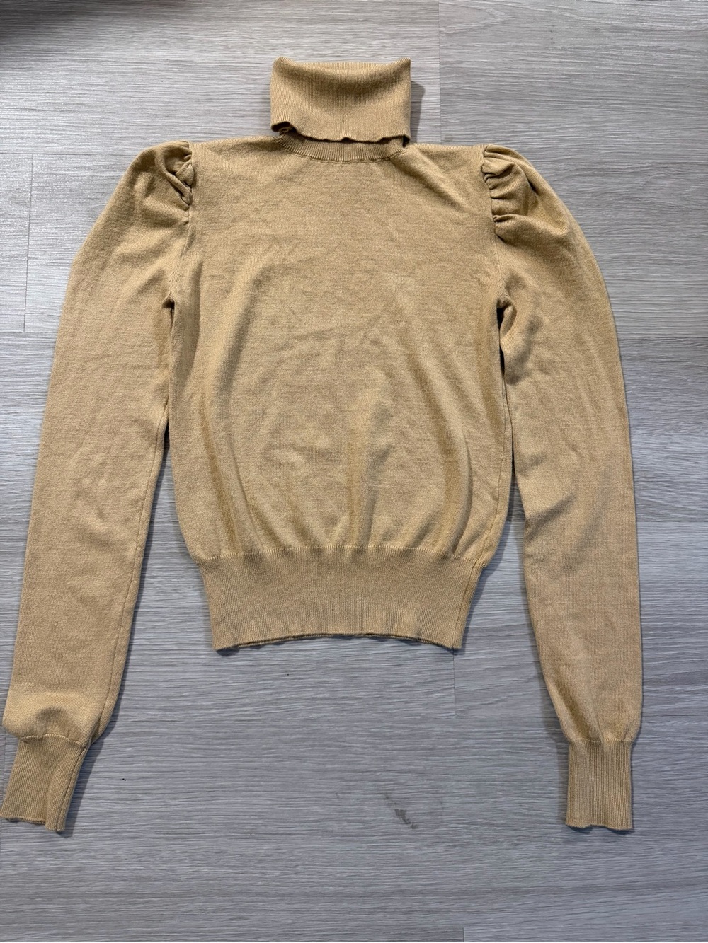 Forever 21 Camel Ribbed Turtleneck Sweater with Puff Shoulders